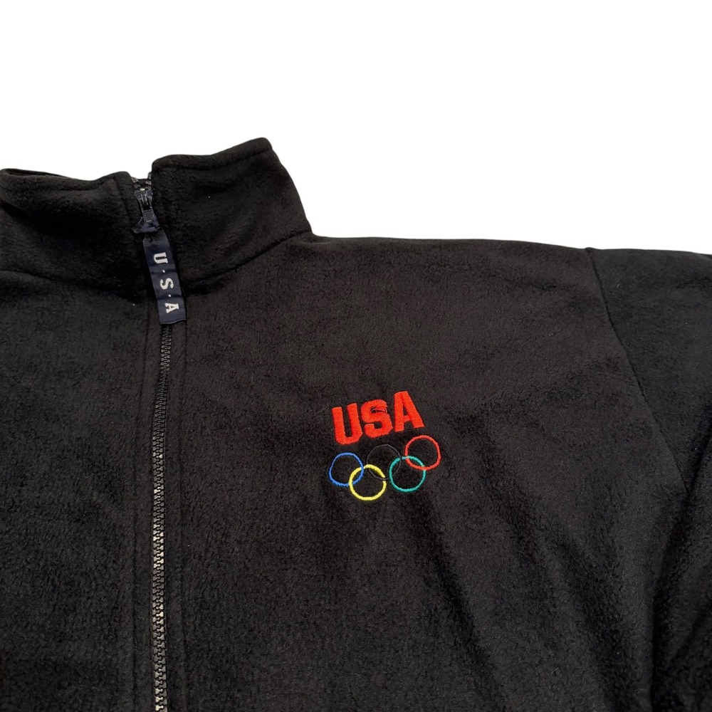 Vintage USA Olympic Games Fleece Jacket Black‎ Full Zip Mens Large Made in USA - Picture 2 of 8
